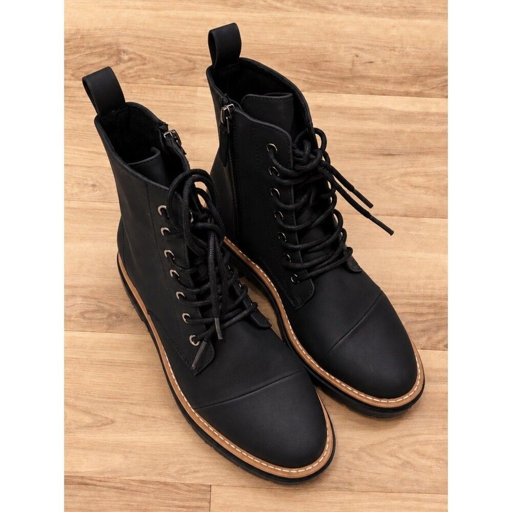 TOMS Black Combat Boots Lace Up/Side Zip Women’s Size 7 LNWT